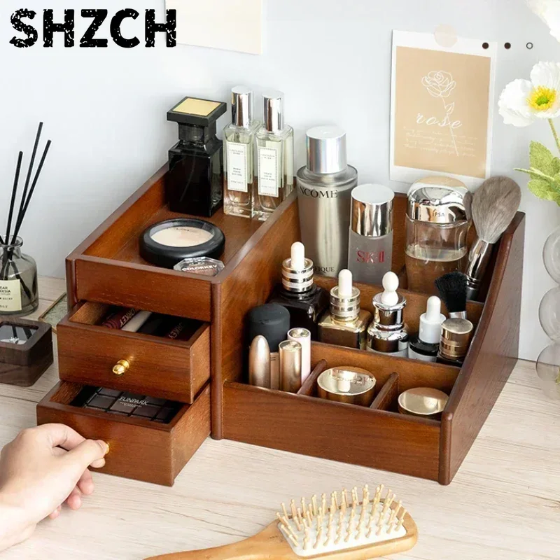 Luxury Skincare Mask - Organisateur de maquillage en bois transparent